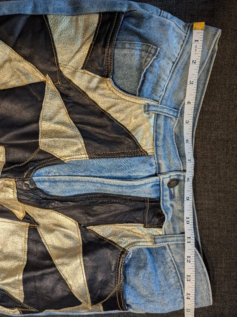 Vintage 100% Leather Geometric Patchwork Don't Stop International Denim Jeans - Picture 13 of 15